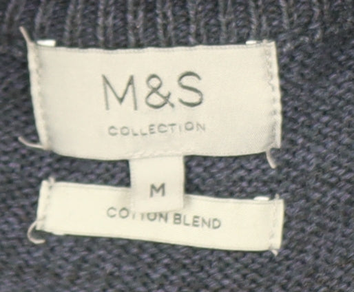 Marks and Spencer Men's Blue Cotton Blend 1/2 Zip Jumper M