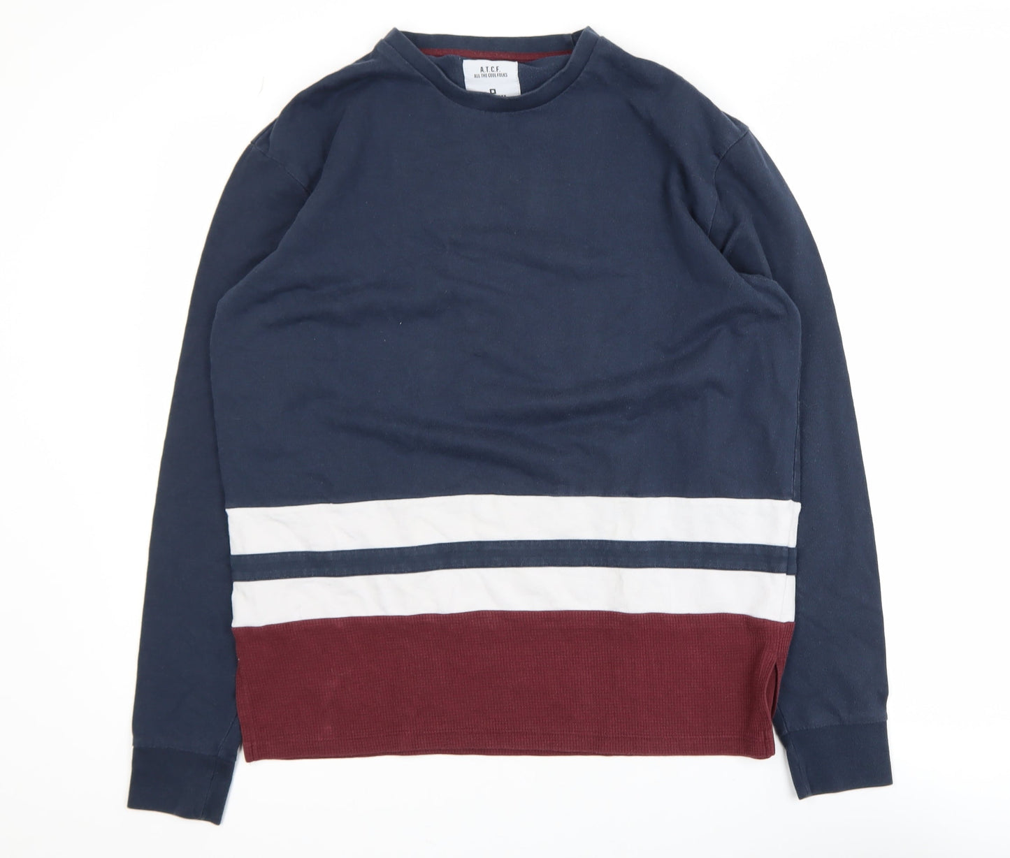Penshoppe Men's Navy Colourblock Crew Neck Sweatshirt Size M