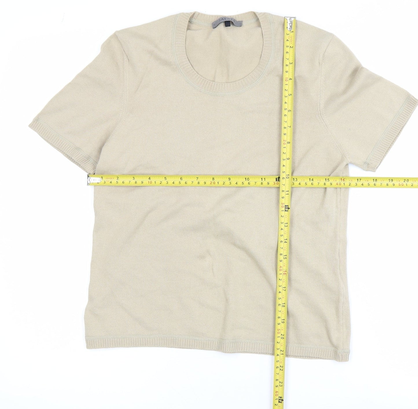 Jaeger Women’s Beige Cotton Knit Short Sleeve Basic T-Shirt M