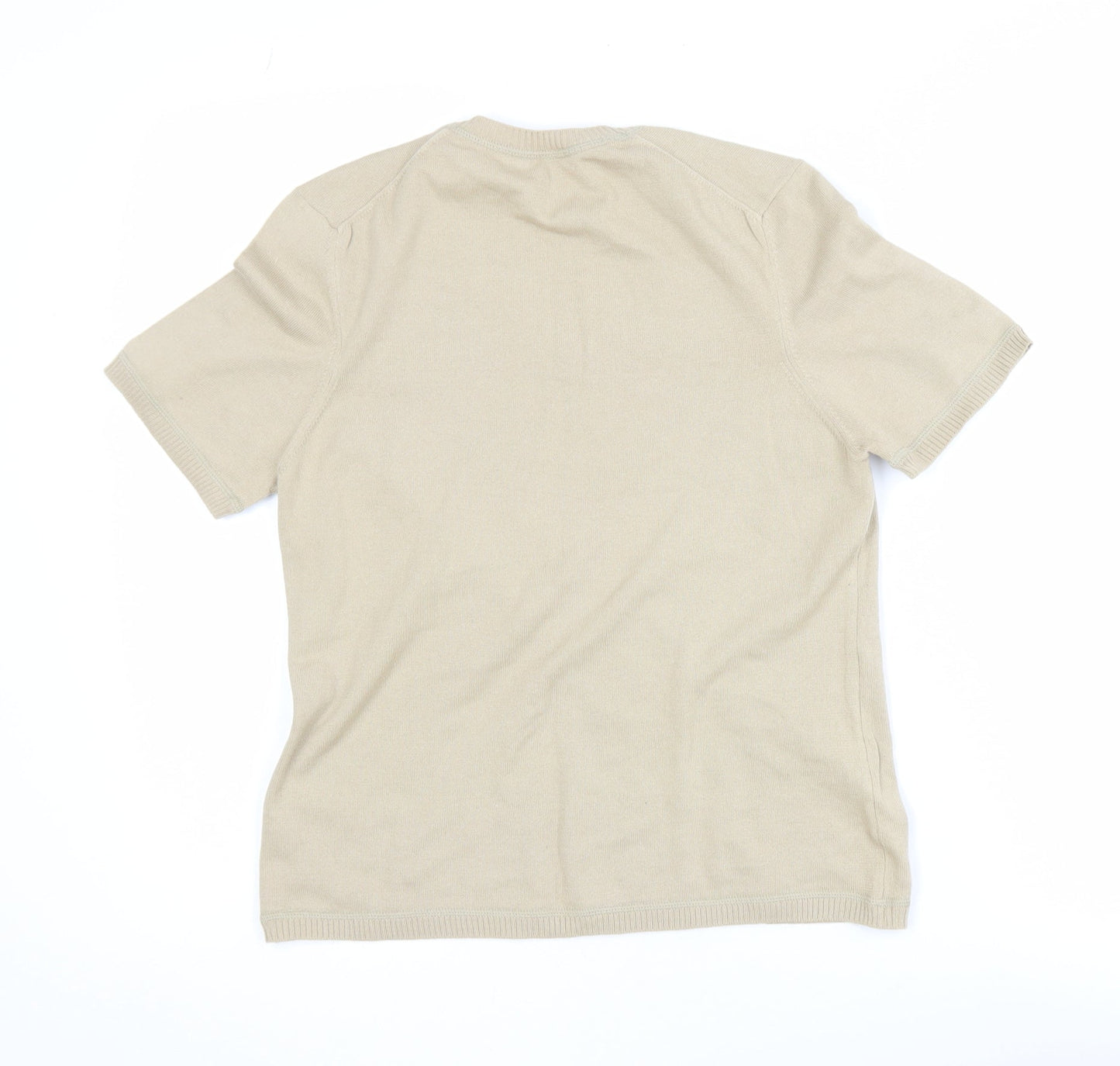 Jaeger Women’s Beige Cotton Knit Short Sleeve Basic T-Shirt M