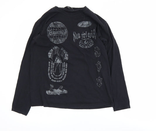 New Girl Order Women's Black Long Sleeve Graphic Cotton T-Shirt Size 8
