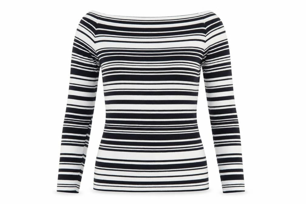 Dorothy Perkins Women’s Black Stripe Boat Neck Long Sleeve Top Size 12
