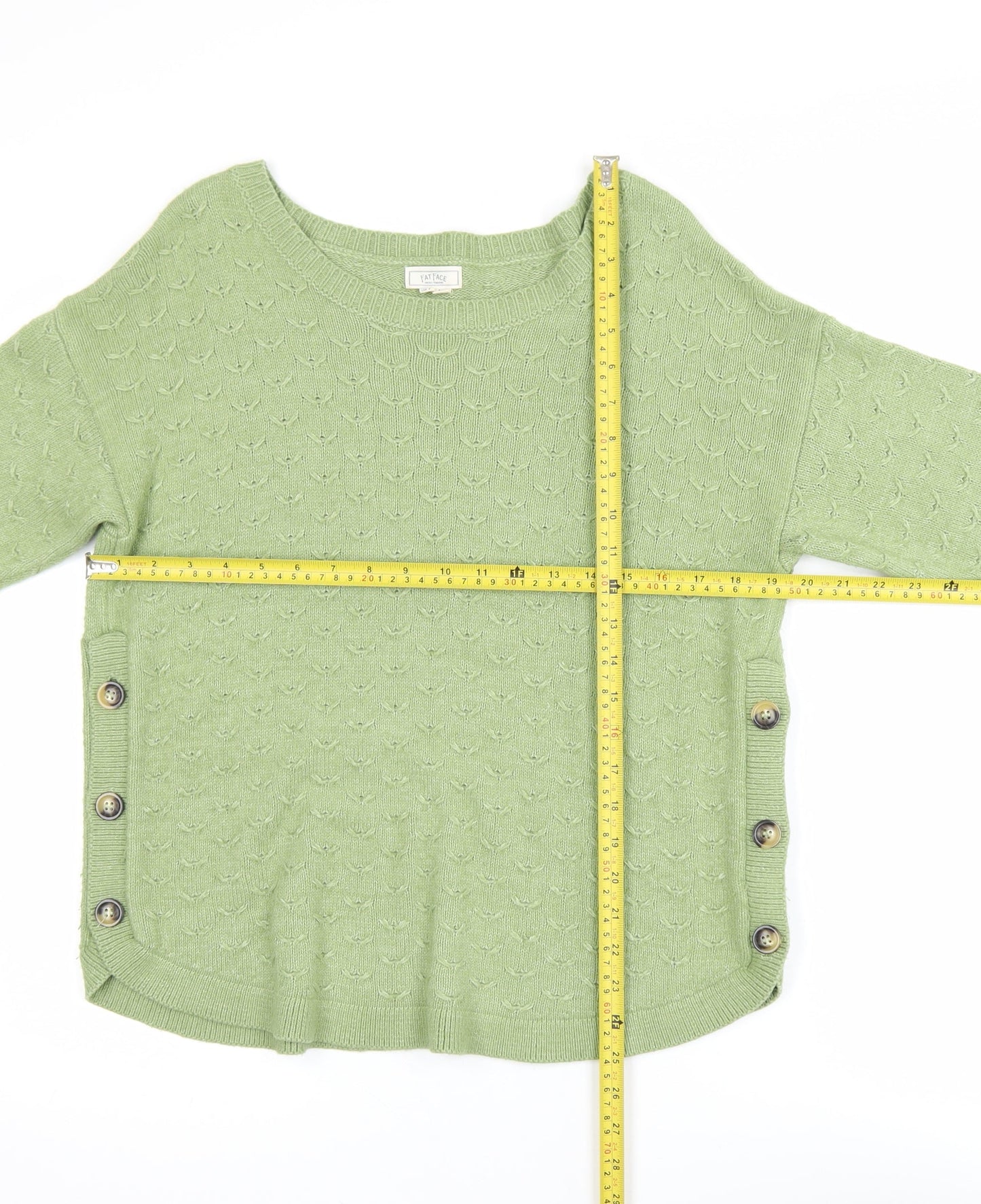 Fat Face Women’s Green Boat Neck Button Pullover Jumper Size 12