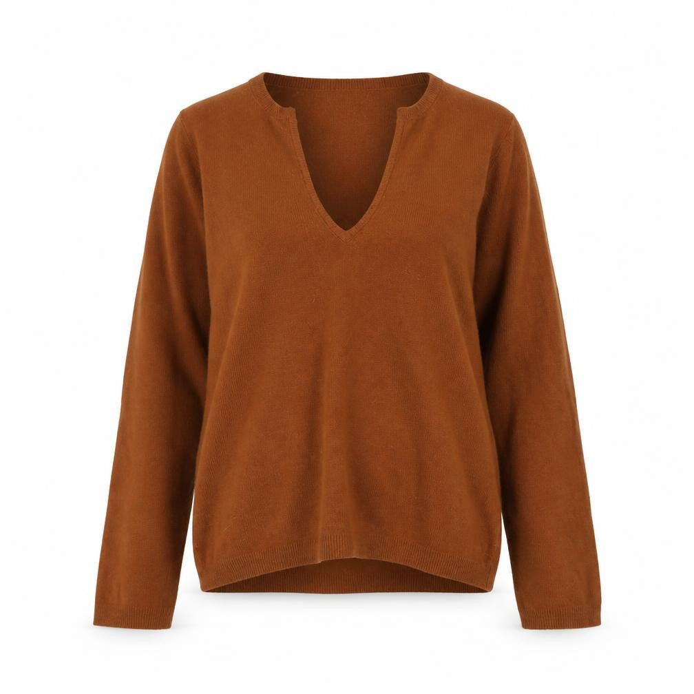 DKNY Jeans Womens Brown V-Neck Long Sleeve Pullover Jumper M