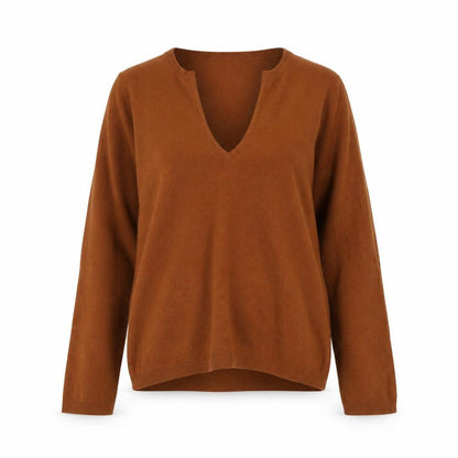 DKNY Jeans Womens Brown V-Neck Long Sleeve Pullover Jumper M