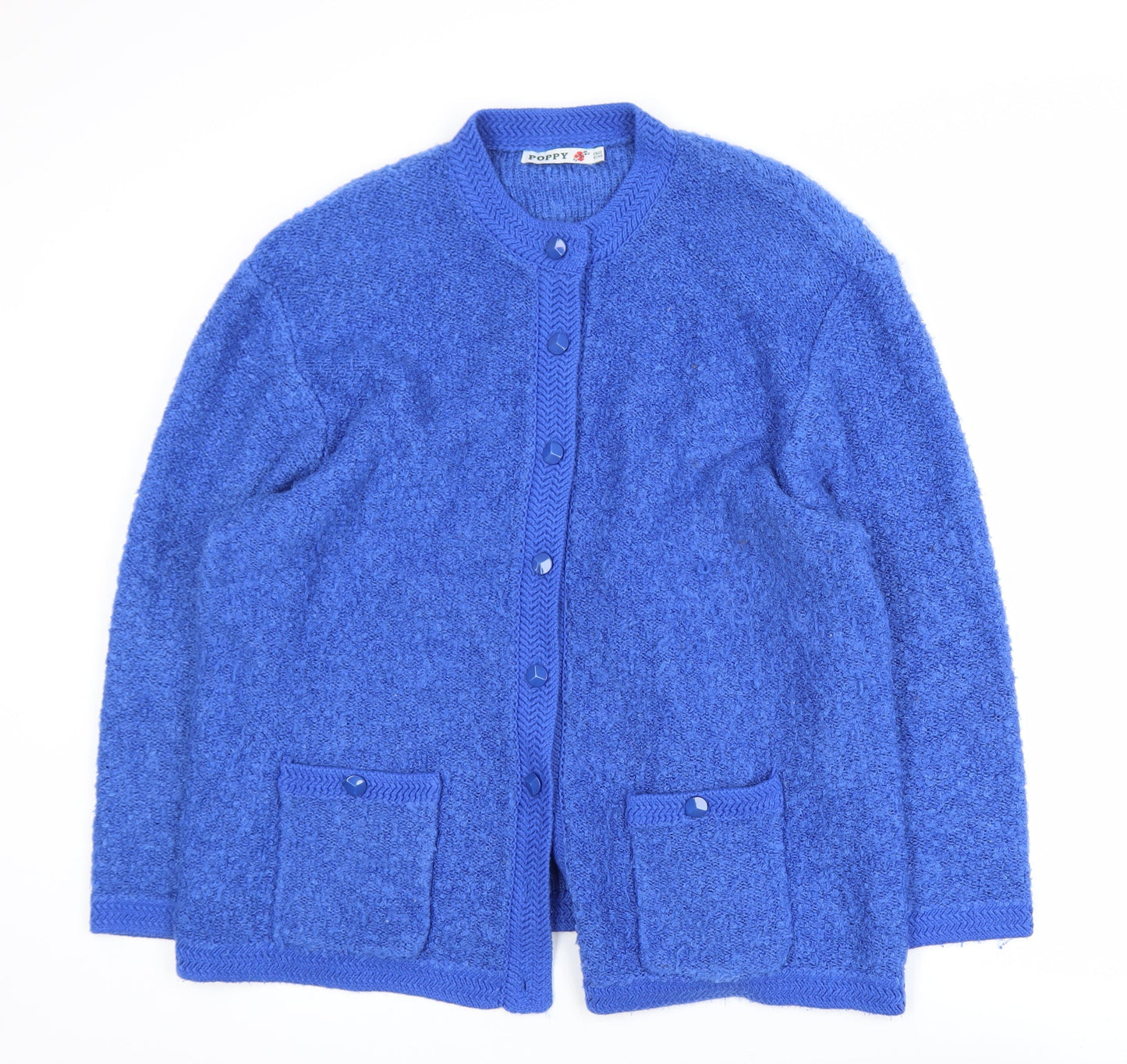 Poppy Womens Blue Long Sleeve Chunky Knit Acrylic Cardigan UK22