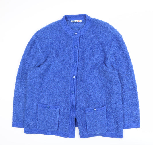 Poppy Womens Blue Long Sleeve Chunky Knit Acrylic Cardigan UK22