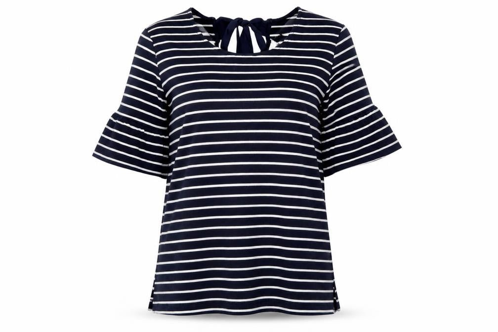 Great Plains Women's Blue Striped Short Sleeve Tie Back Top Size L