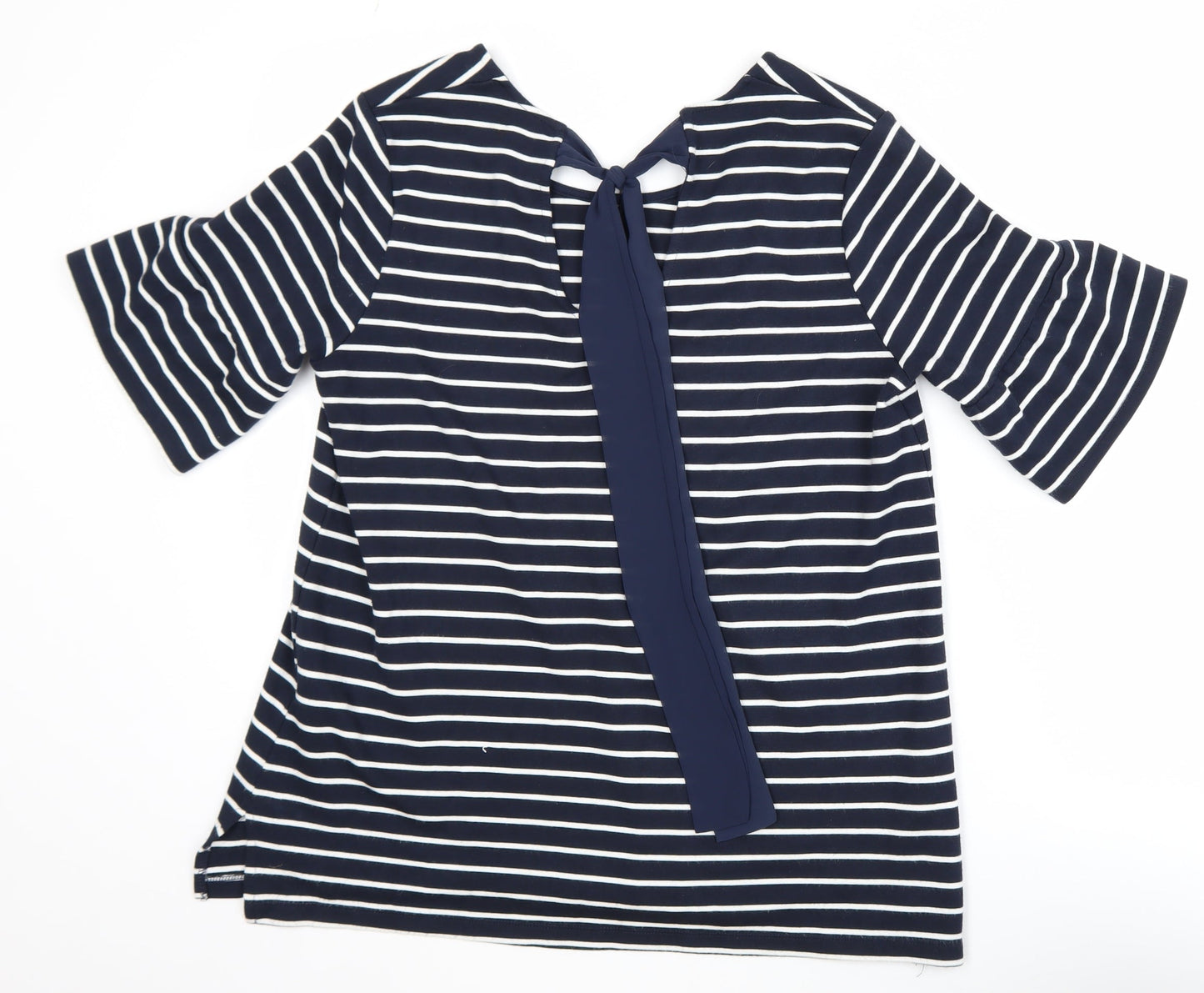 Great Plains Women's Blue Striped Short Sleeve Tie Back Top Size L