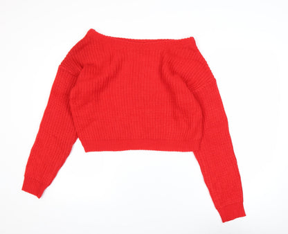 Additional front view of Missguided Women Red Acrylic Knit Boat Neck jumper, size 6