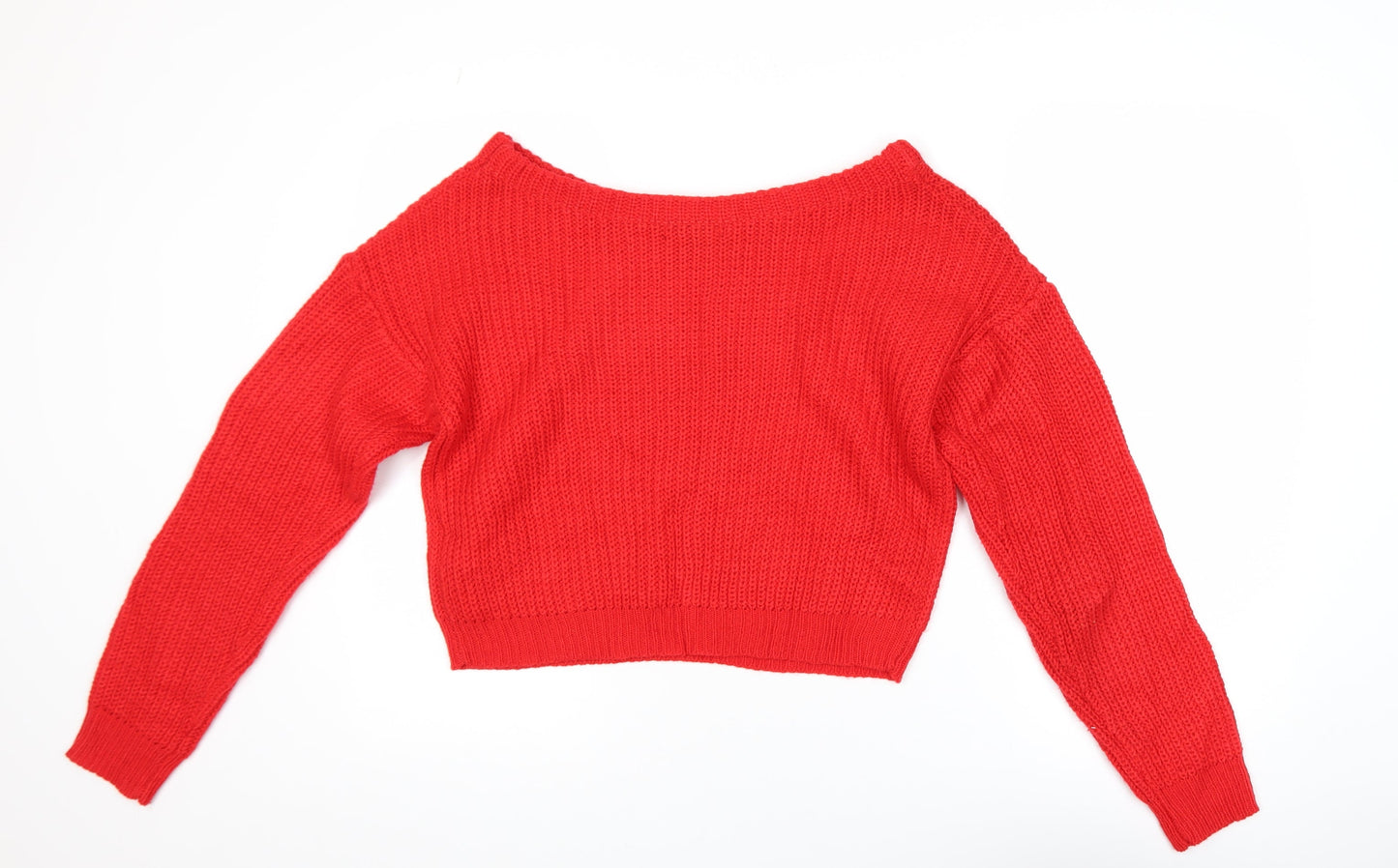 Missguided Women Red Acrylic Knit Boat Neck Pullover Jumper Size 6