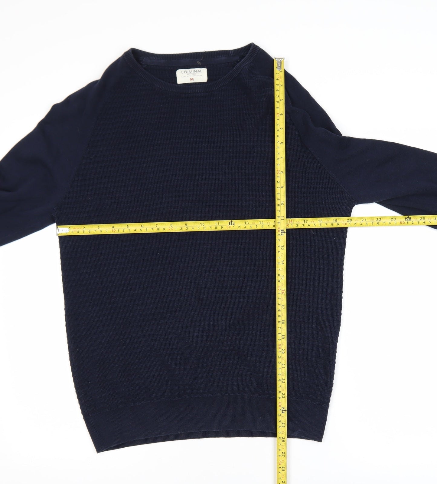Criminal Men’s Blue Cotton Crew Neck Jumper Size M