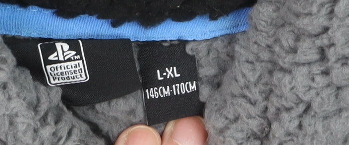 PlayStation Boys Grey Fleece Hooded Robe L Cozy Winter Nightwear