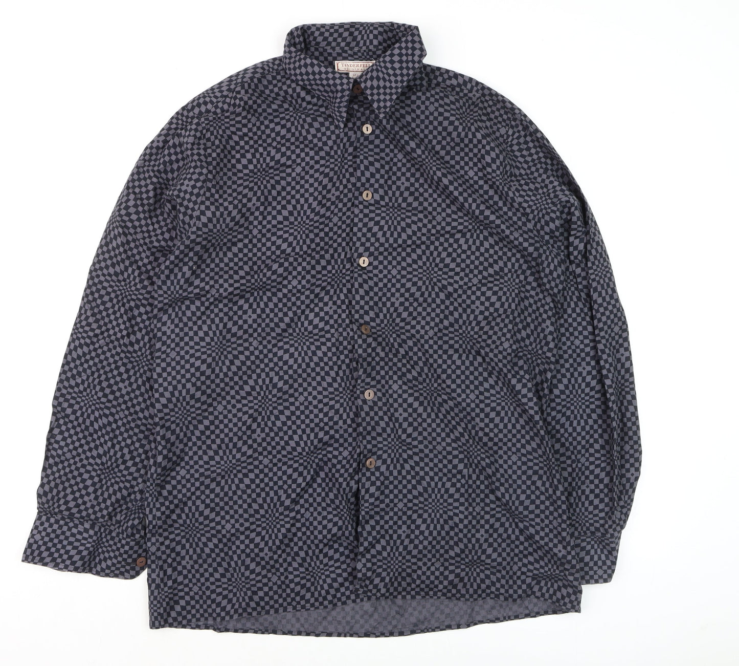 Tinderfell Originals Men's Blue Check Cotton Button-Up Shirt L