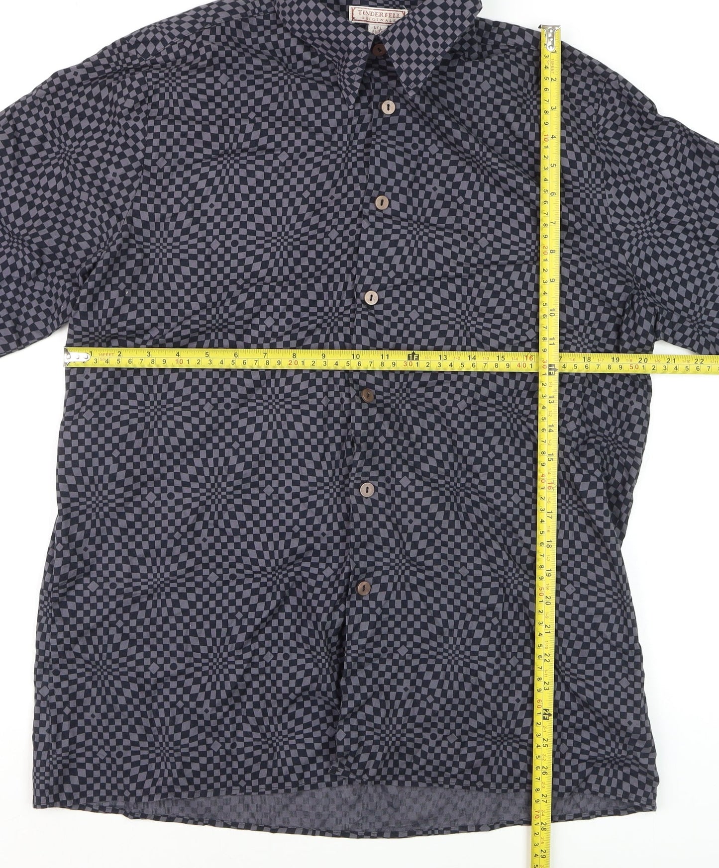 Tinderfell Originals Men's Blue Check Cotton Button-Up Shirt L
