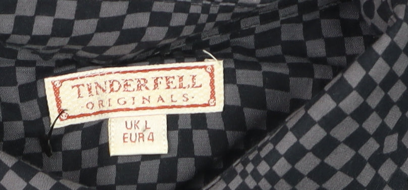 Tinderfell Originals Men's Blue Check Cotton Button-Up Shirt L