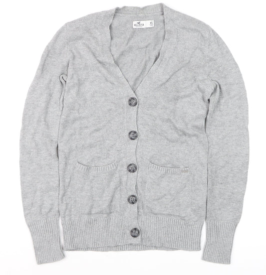 Hollister Women Grey XS Knit V-Neck Long Sleeve Cardigan