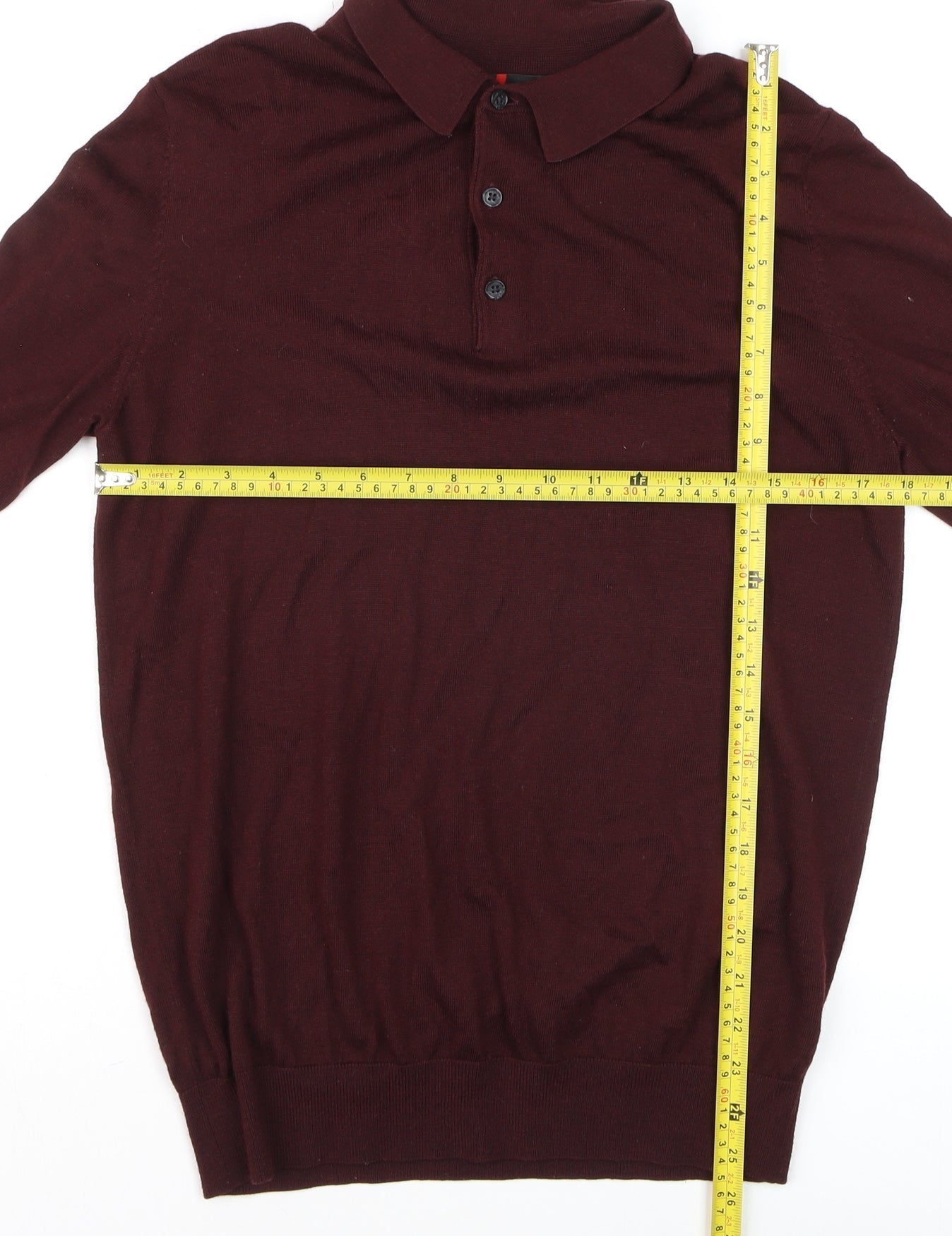 Dressmann Men's Brown Merino Wool Collared Henley Jumper M