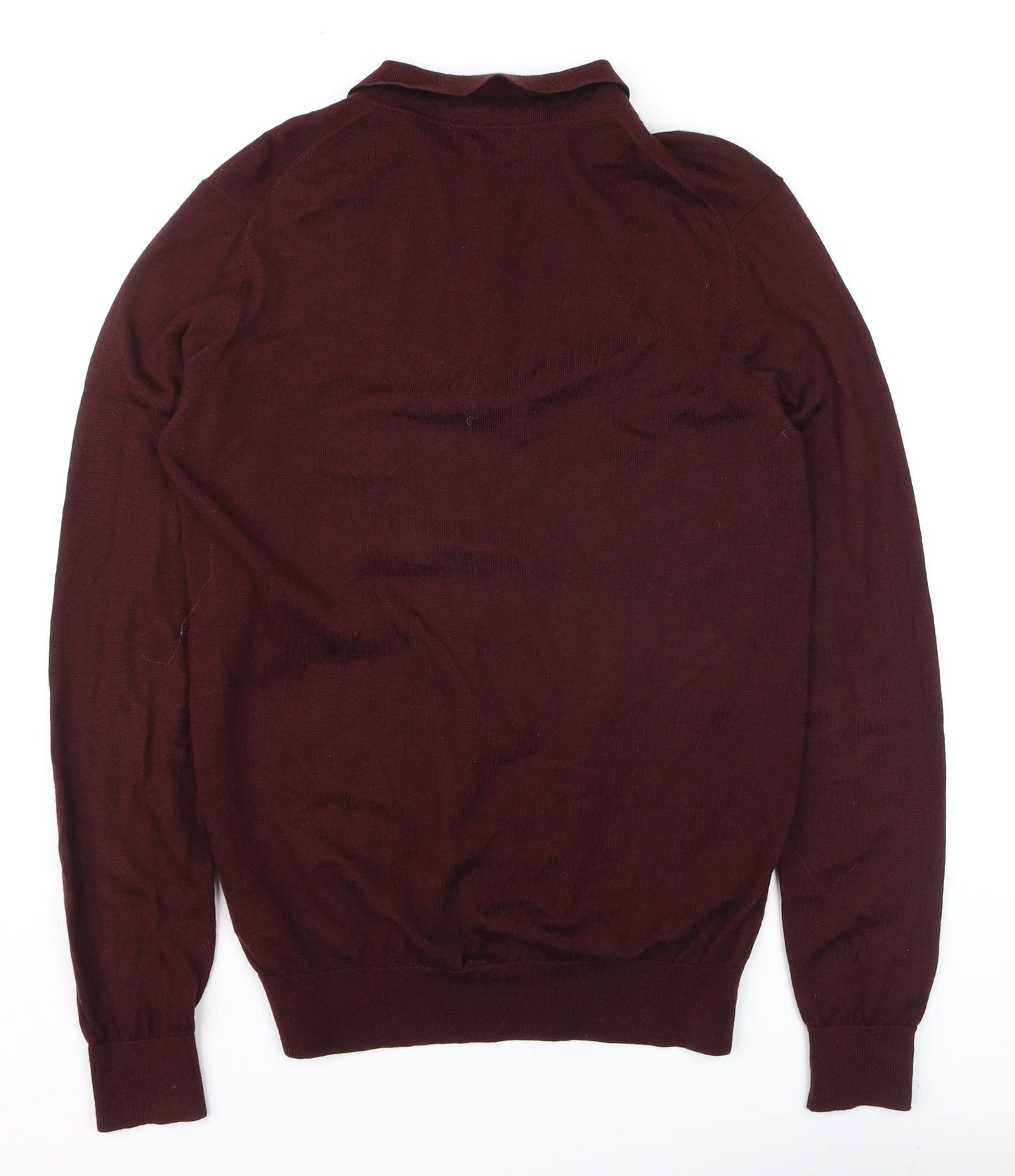 Dressmann Men's Brown Merino Wool Collared Henley Jumper M