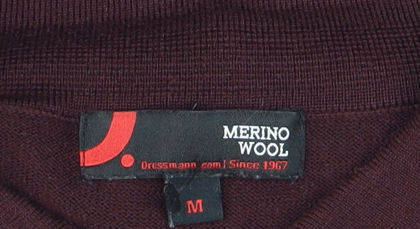 Dressmann Men's Brown Merino Wool Collared Henley Jumper M