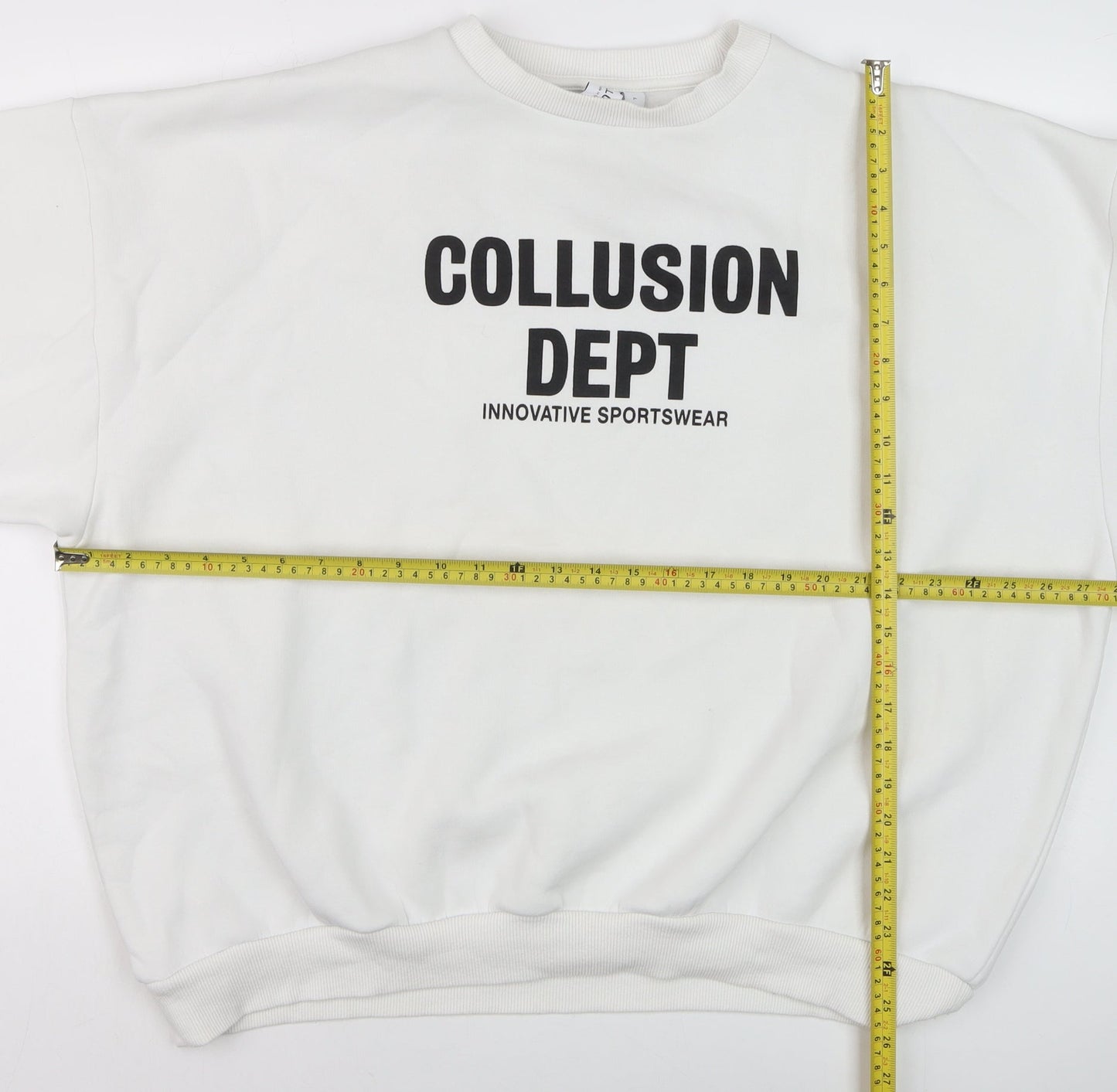 Collusion Men’s White L Pullover Sweatshirt Crew Neck Graphic Print