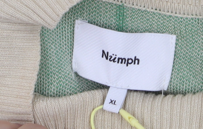 Nümph Men's Beige Check Knit Crew Neck Pullover Jumper XL