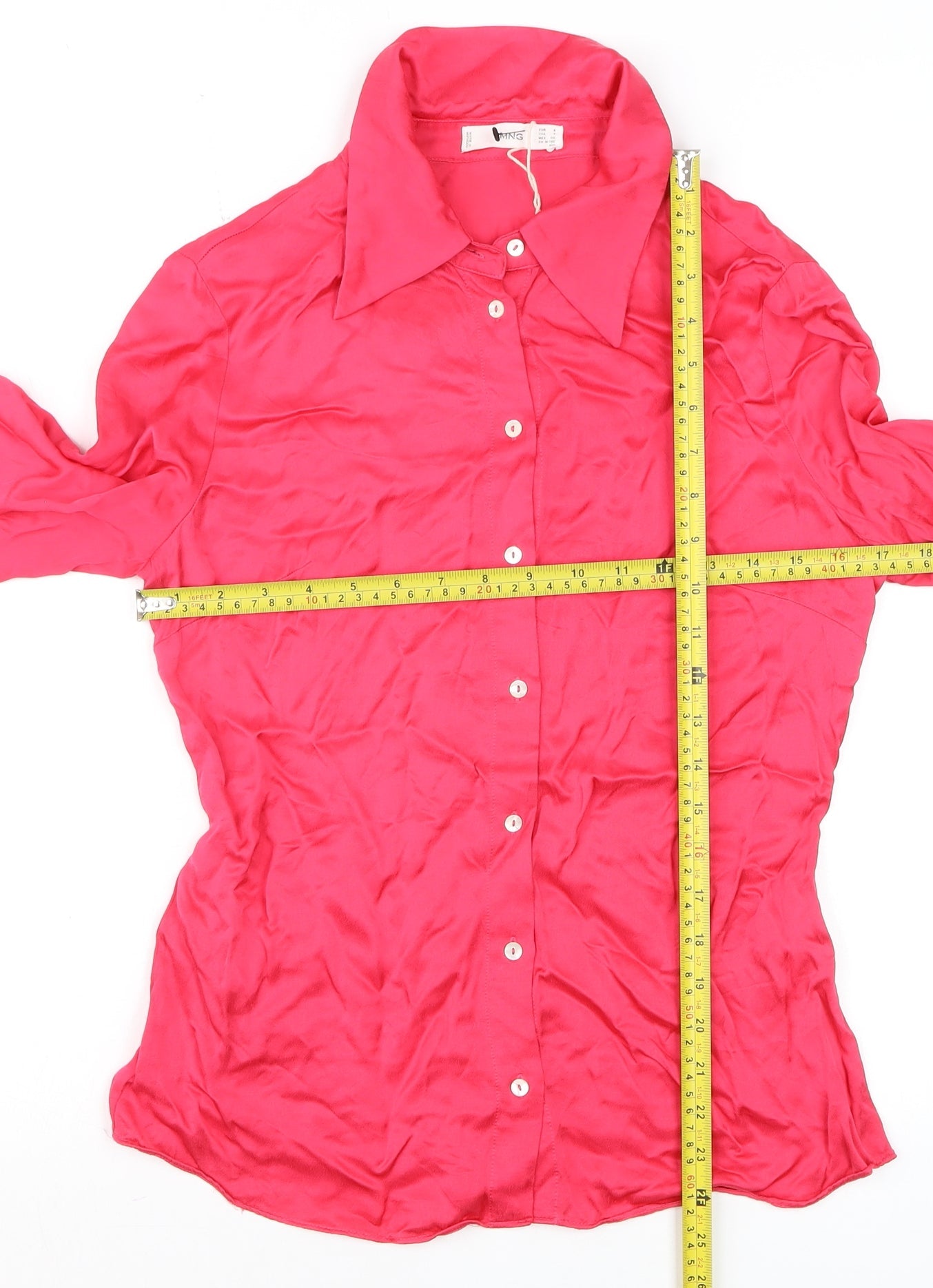 MNG Women's Pink Button-Up Satin Shirt Size 10 Classic Fit