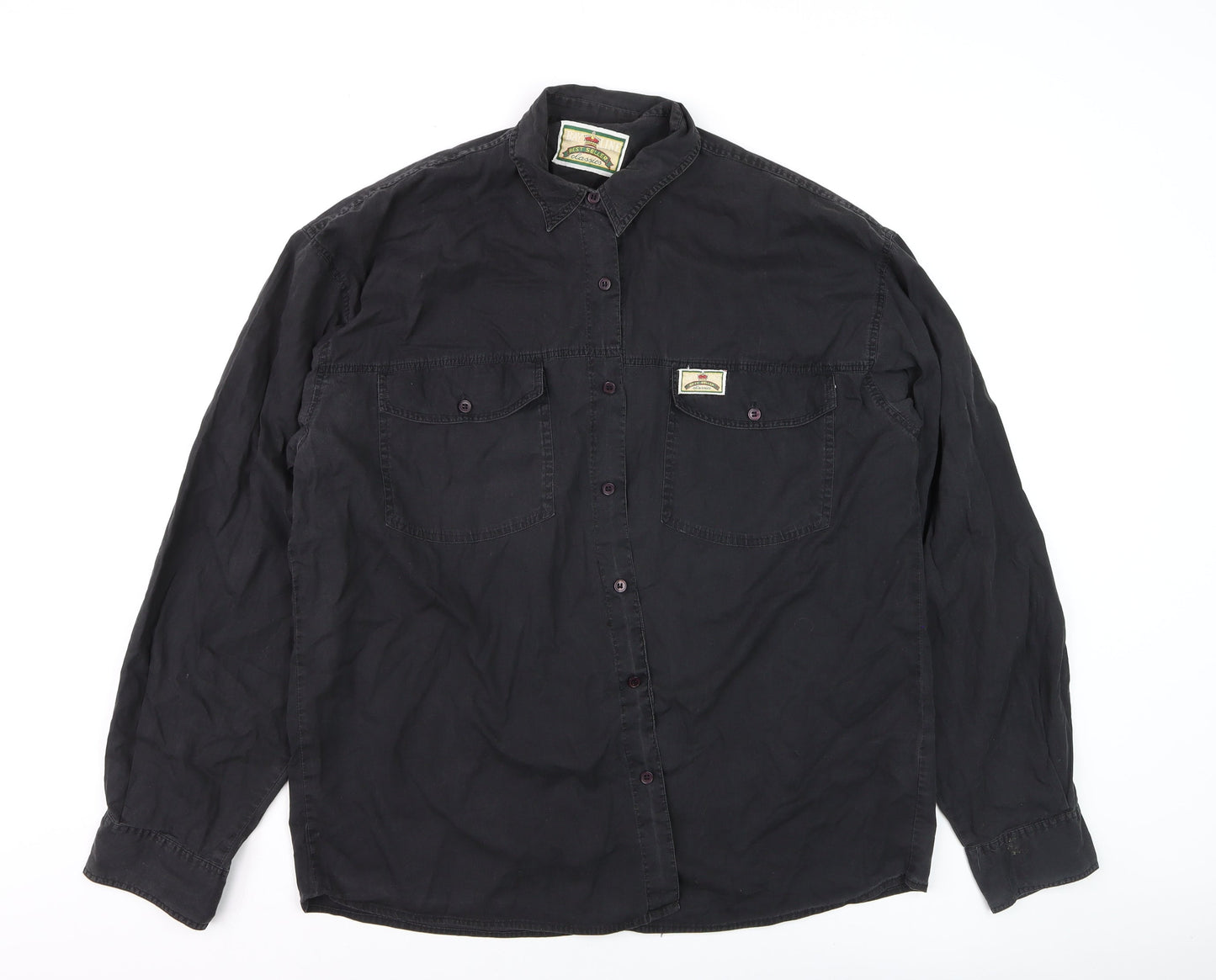 Bay Line Men's Black Cotton Long Sleeve Button-Up Shirt L