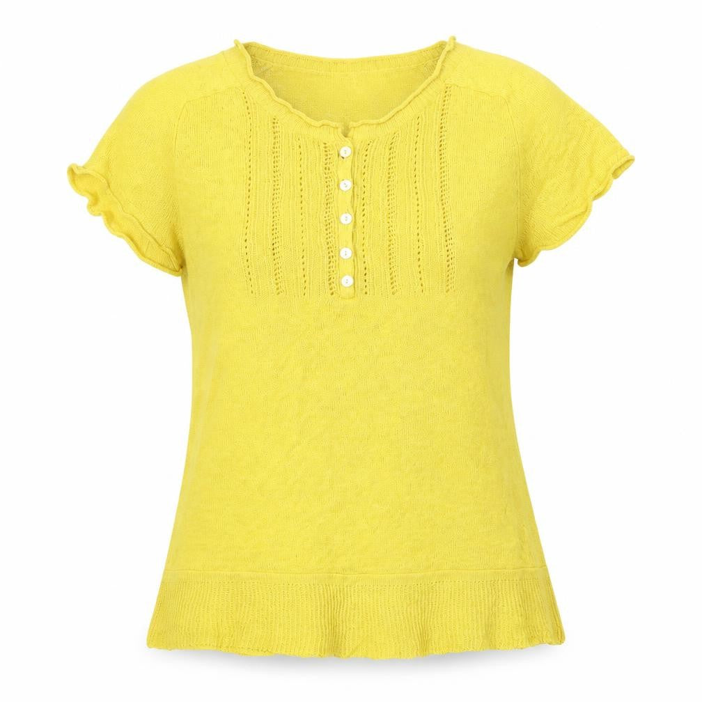 Fenn Wright Manson Women's Yellow Linen Cotton Short Sleeve Blouse Size 10