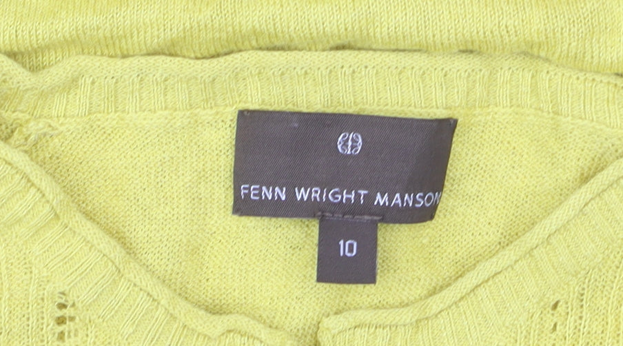 Fenn Wright Manson Women's Yellow Linen Cotton Short Sleeve Blouse Size 10