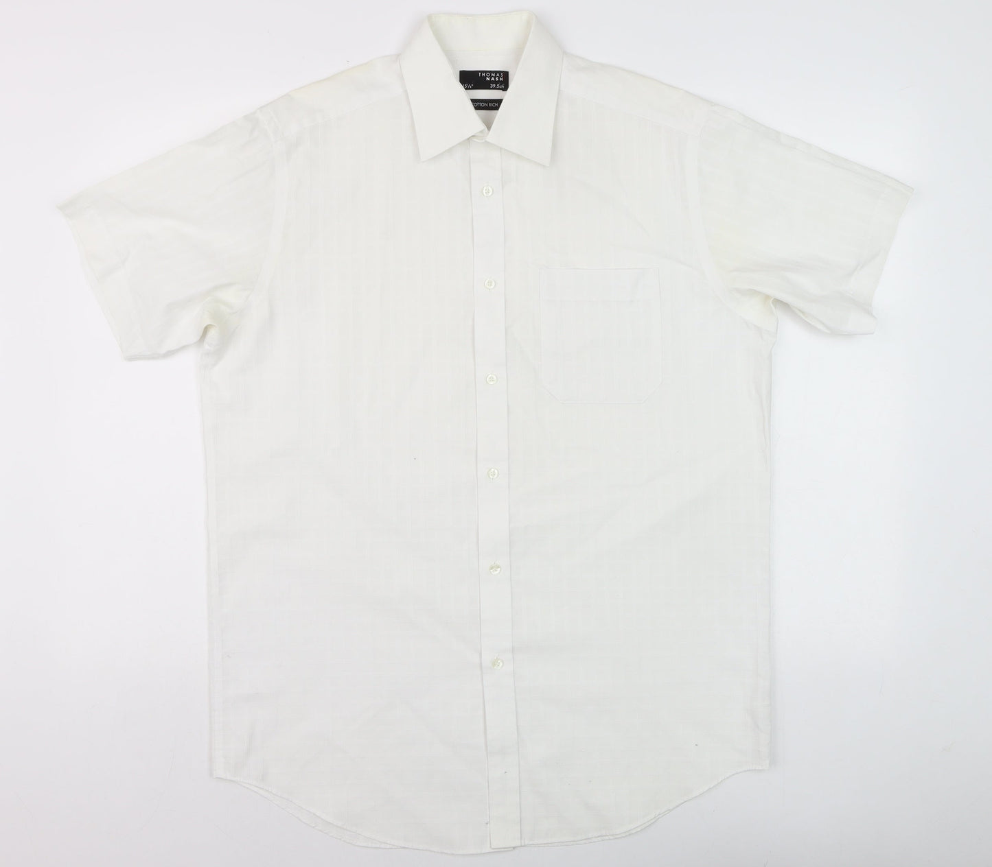 Thomas Nash Men's White Short Sleeve Cotton Blend Button-Up Shirt 15.5in