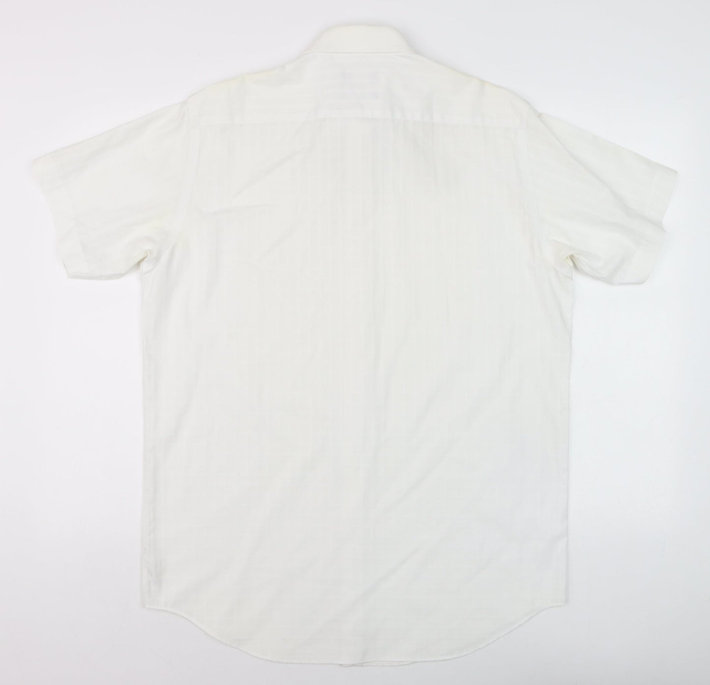 Thomas Nash Men's White Short Sleeve Cotton Blend Button-Up Shirt 15.5in