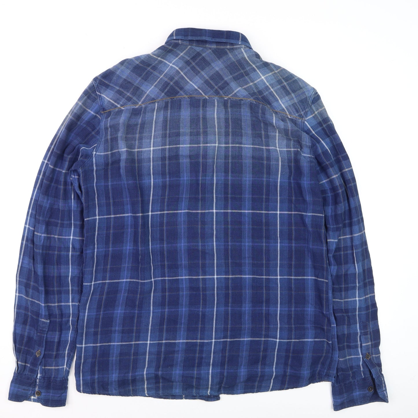 Mavi Men's Blue Plaid Slim Fit Cotton Long Sleeve Button-Up Shirt Size M