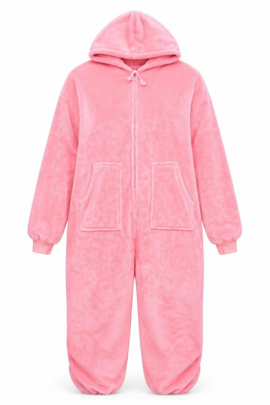 Big Feet Pajama Co Womens Pink Fleece Hooded One Piece M
