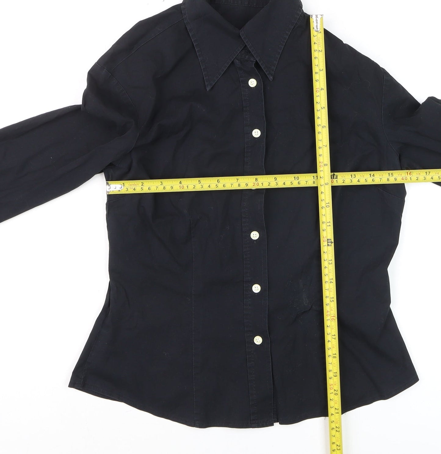 Benetton Womens Black Cotton Stretch Button-Up Shirt M