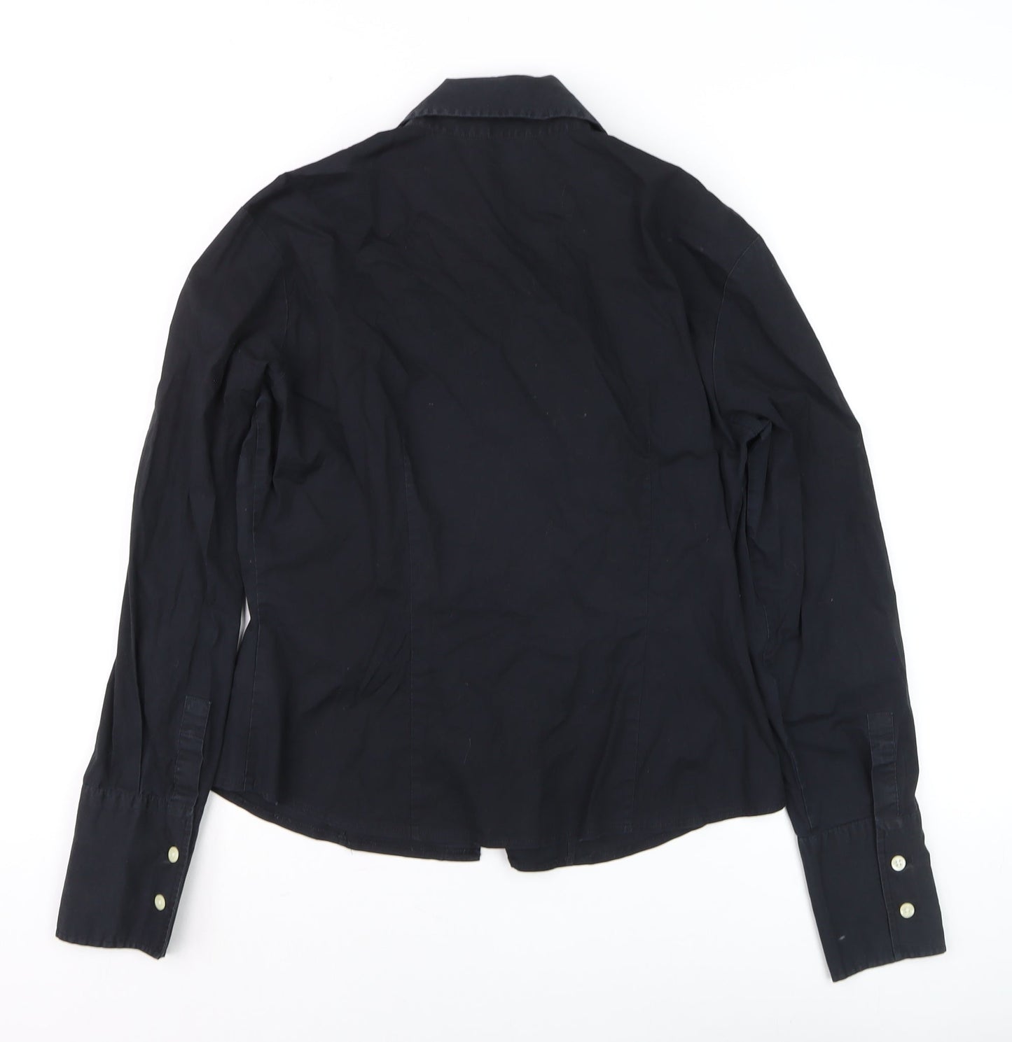 Benetton Womens Black Cotton Stretch Button-Up Shirt M