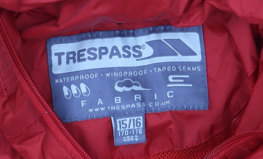 Trespass Boys Red Waterproof Hooded Rain Coat Jacket 15-16 Years