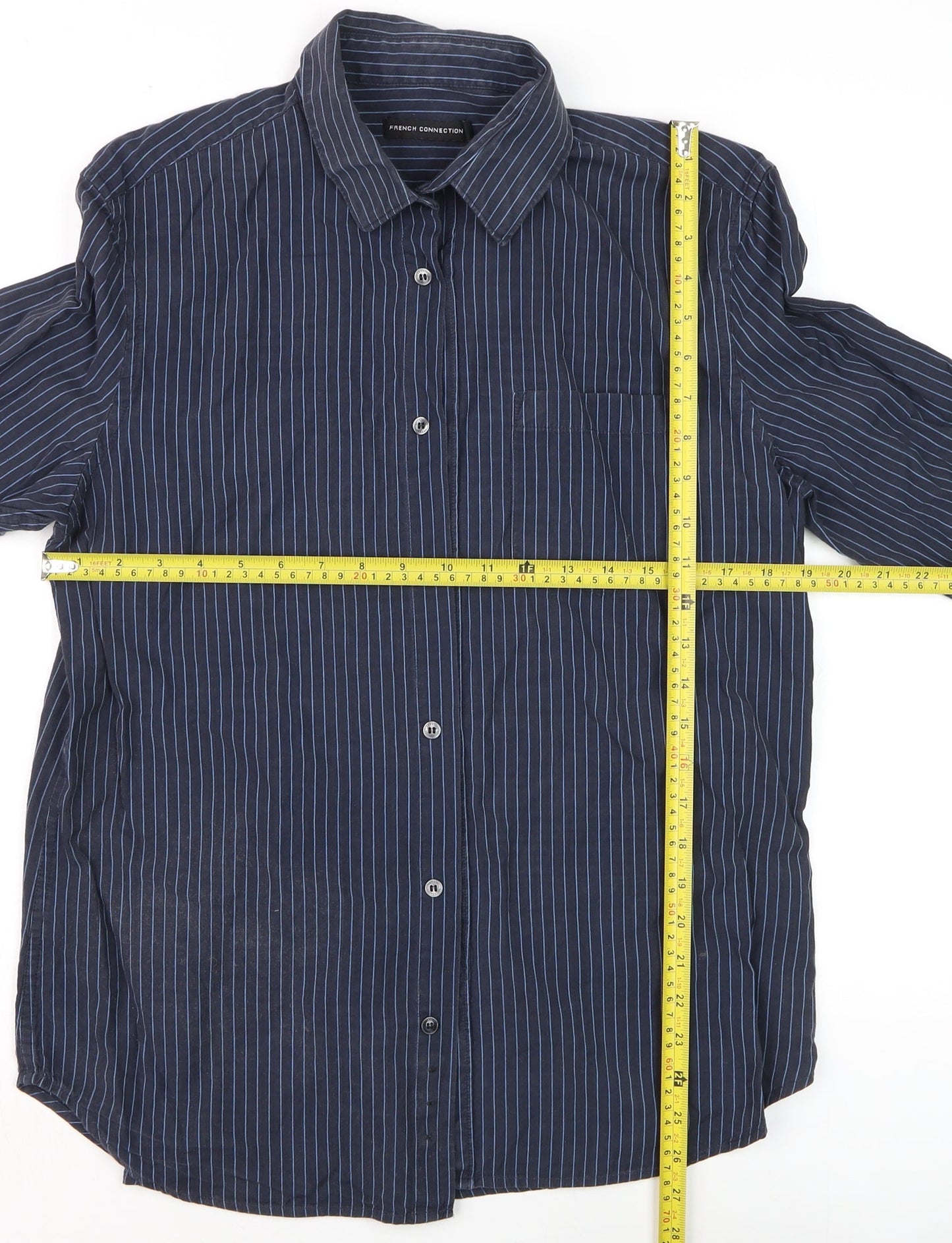 French Connection Men's Blue Striped Long Sleeve Cotton Shirt Size L