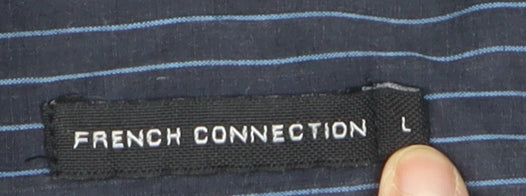 French Connection Men's Blue Striped Long Sleeve Cotton Shirt Size L