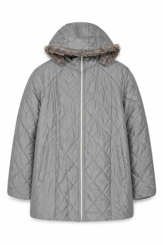Anne de Lancay Men's Grey Quilted Hooded Puffer Coat L
