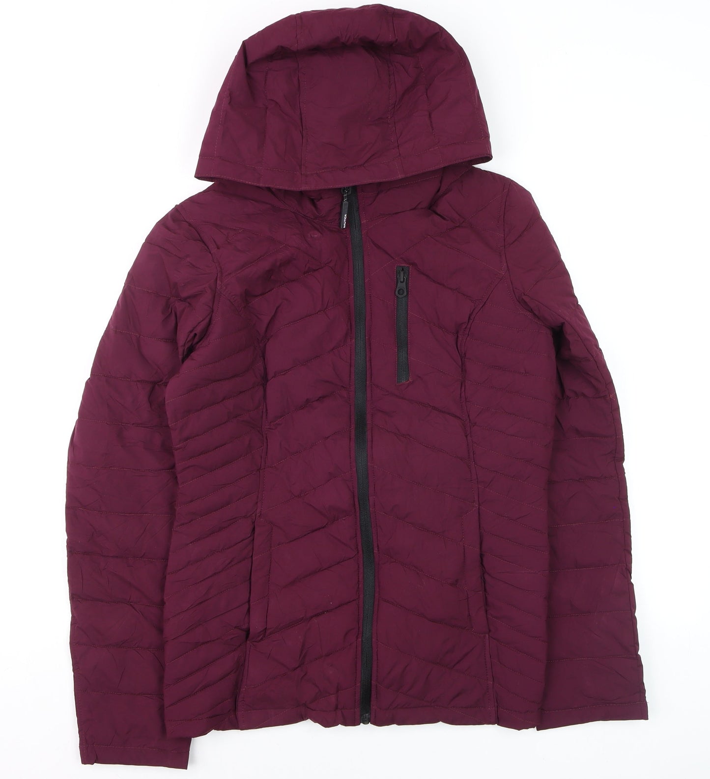 Nautica Womens Purple Hooded Puffer Jacket Size 10 Water Resistant