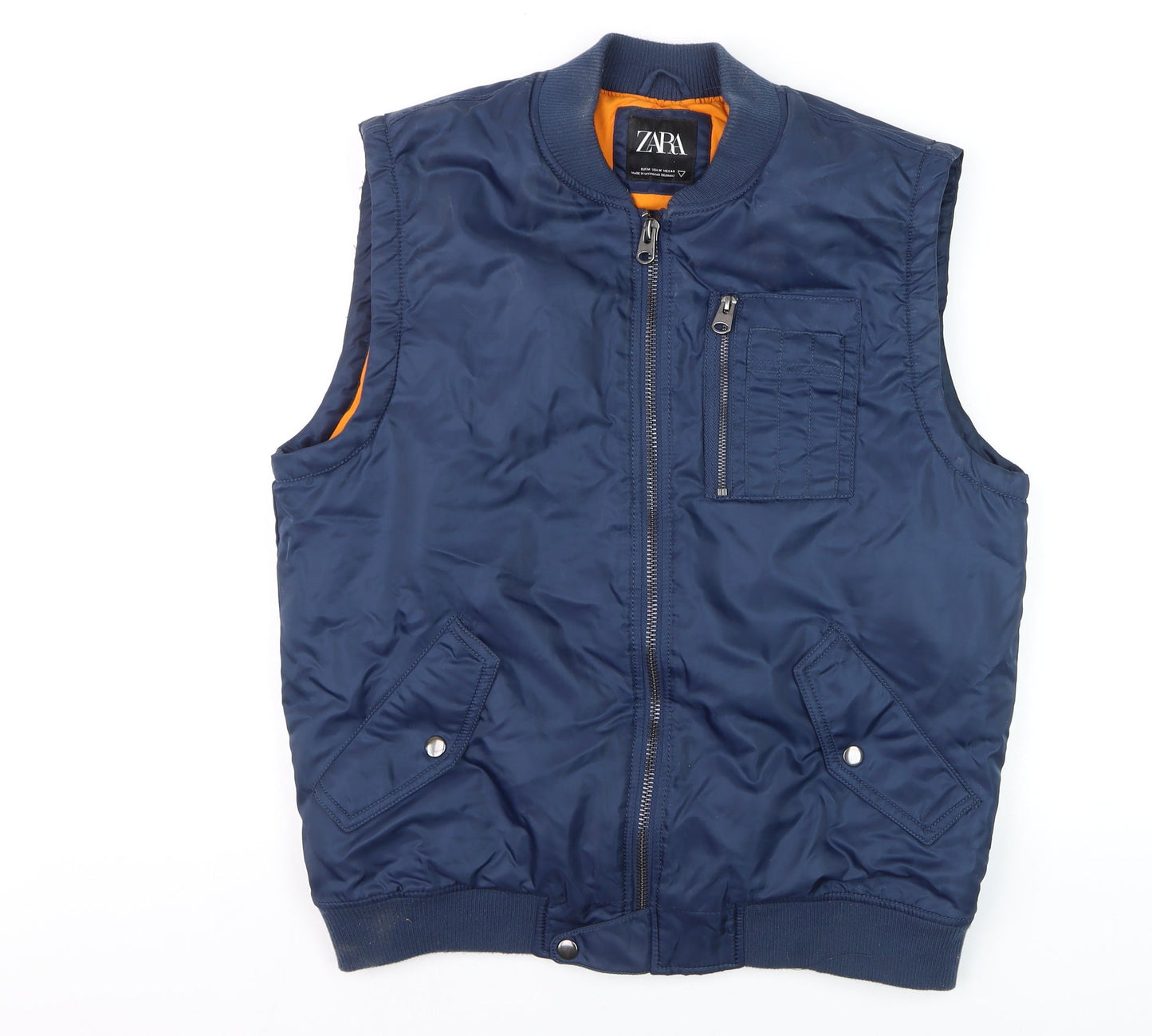 Zara Men Blue Bomber Style Padded Waistcoat Size M