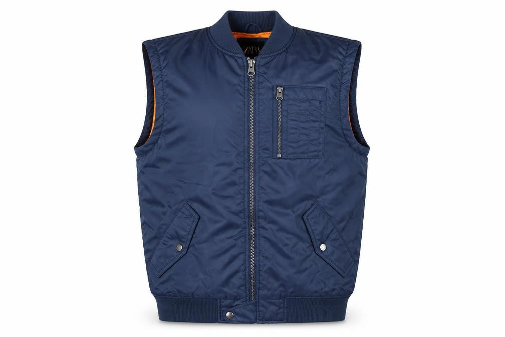 Zara Men Blue Bomber Style Padded Waistcoat Size M