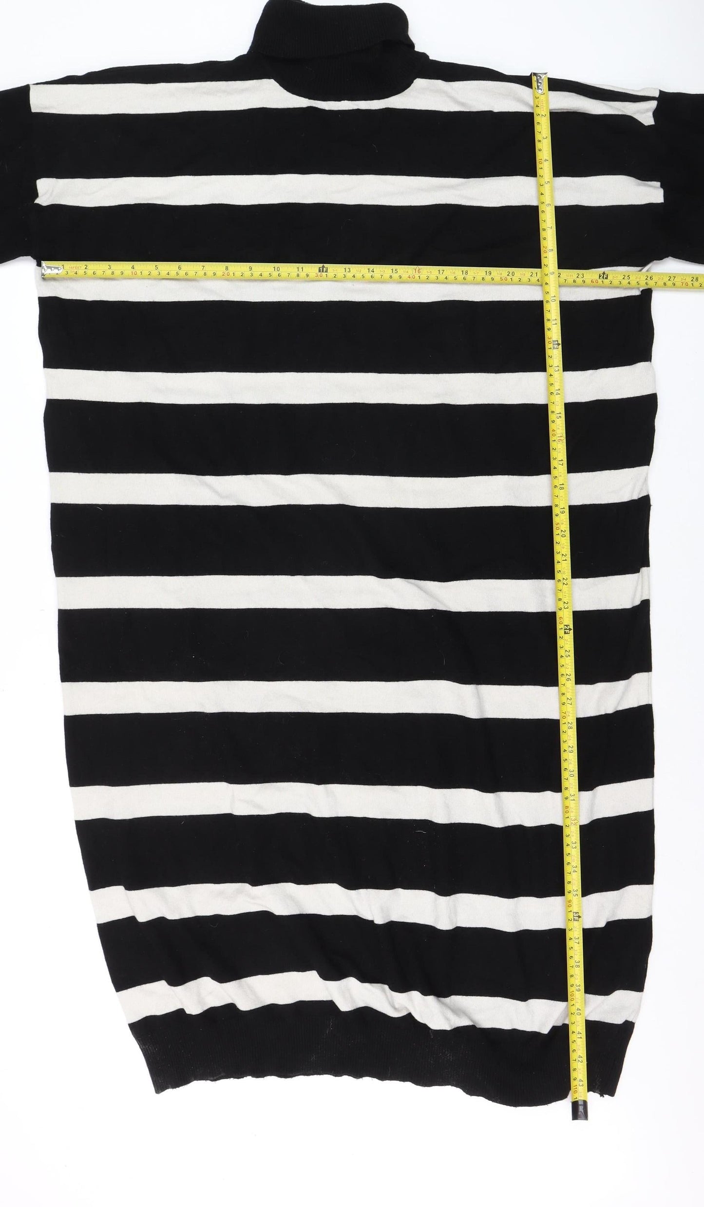 Boohoo Women’s Black White Striped Roll Neck Long Sleeve Jumper Size 22