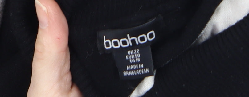 Boohoo Women’s Black White Striped Roll Neck Long Sleeve Jumper Size 22
