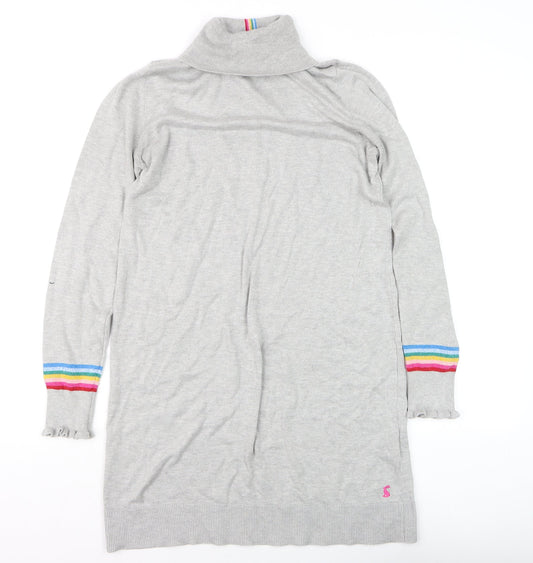 Joules Women’s Grey Jumper Dress Size 10 Roll Neck Long Sleeve