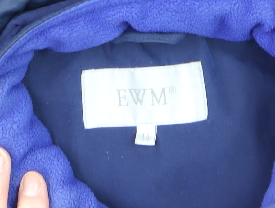 EWM Women’s Blue Hooded Parka Jacket Size 14 Water Resistant