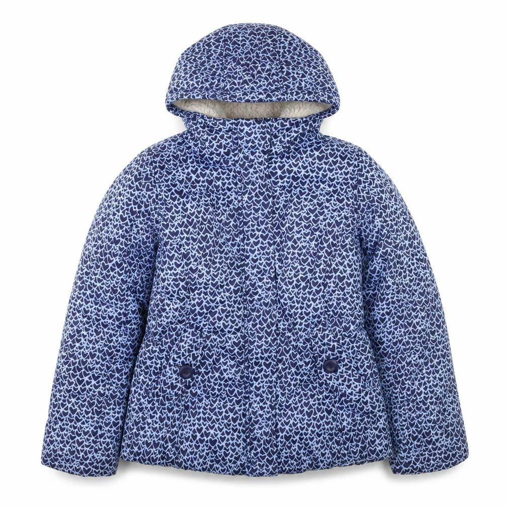 Lands' End Girls Blue Heart Print Hooded Puffer Jacket Size 14 Years