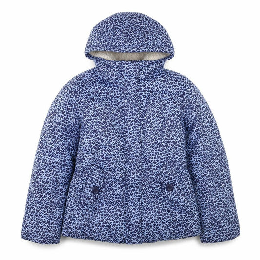 Lands' End Girls Blue Heart Print Hooded Puffer Jacket Size 14 Years