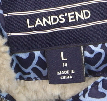 Lands' End Girls Blue Heart Print Hooded Puffer Jacket Size 14 Years